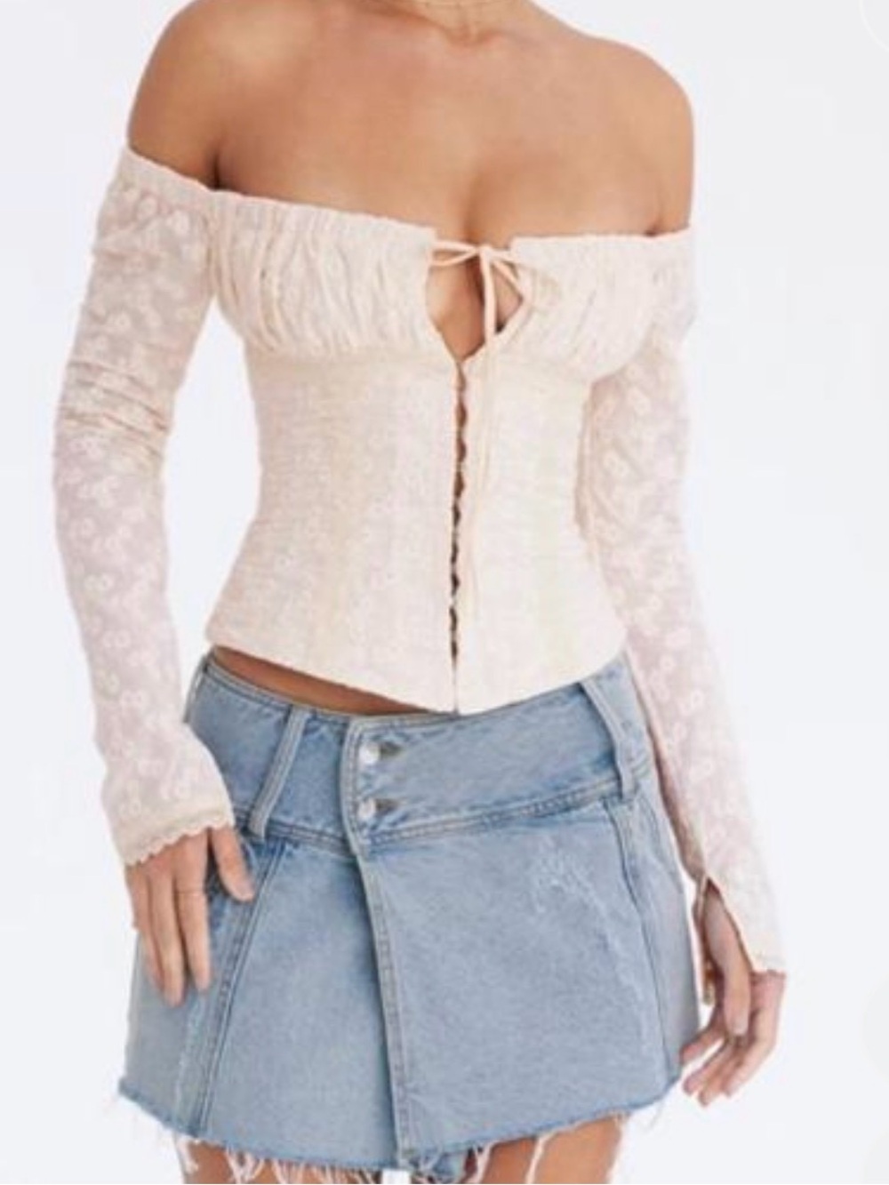 House of CB Cream Off-Shoulder Lace Corset Blouse